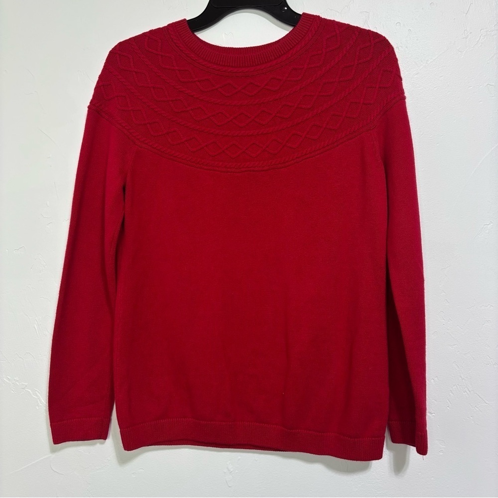 Talbots Petite Women's Red Sweater Medium Petite Mp 3D Knit Pullover Crewneck